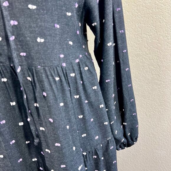 ZARA Womens Charcoal Gray Purple Embroidered Polka Dot Mini Dress S cottagecore - Picture 8 of 16